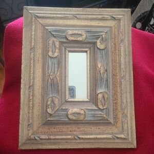 Very Vintage 70's Carved Wood Mirror Primitive Rustic Frame Turner Retro